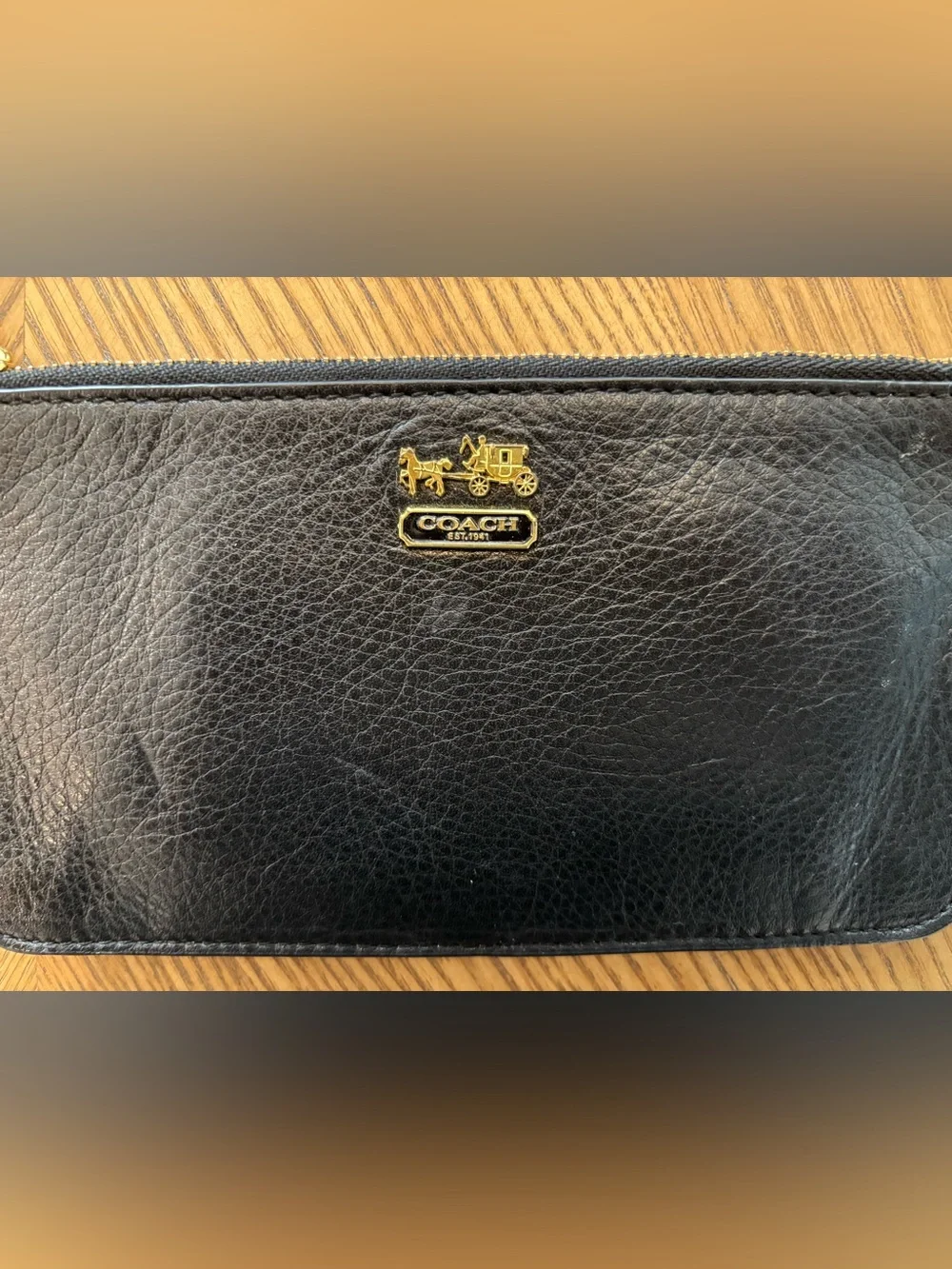 Coach Black Leather Wristlet with Gold Coach Carriage Logo